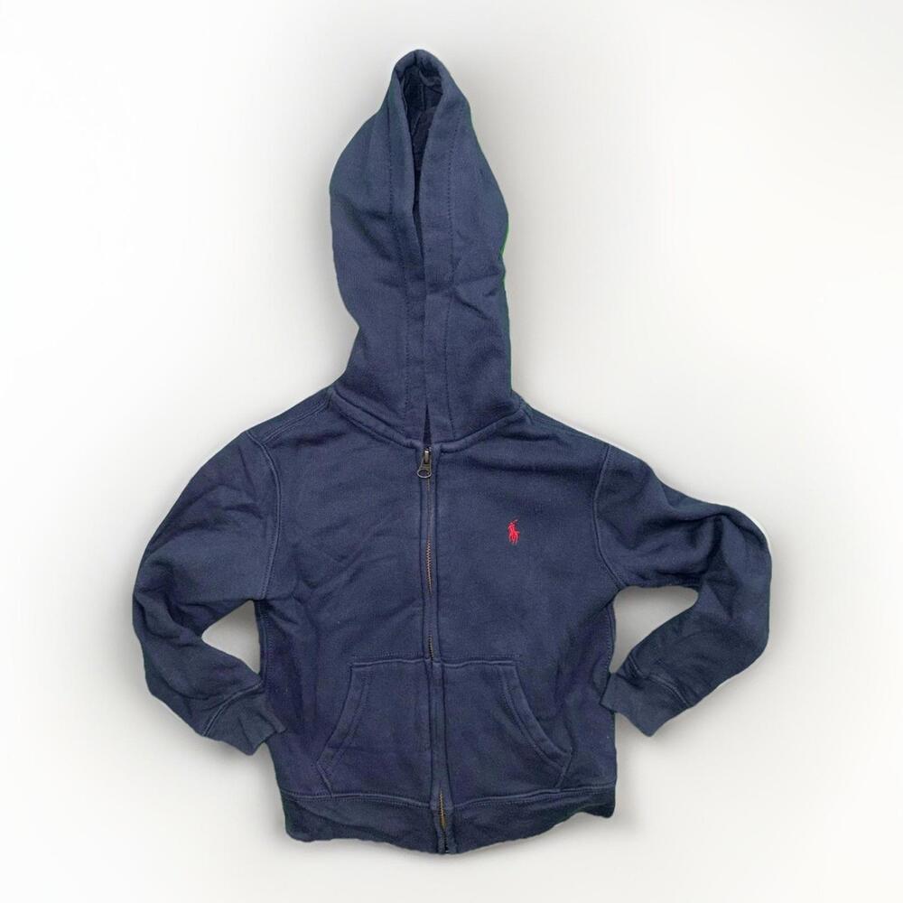 Polo Ralph Lauren Full Zip Hoodie Sweatshirt Boys Size 5 Navy Blue Casual School